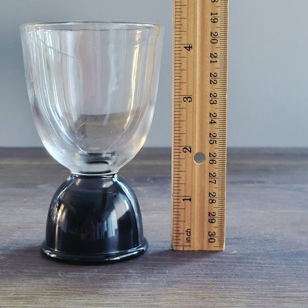Vintage Double Egg Cup Set of 2, Black & Clear Glass, Large 4.5 Size, Minimalist - Picture 8 of 8